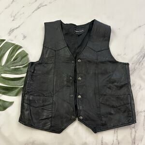 Leather Works Mens Vintage 90s Patchwork Vest Size L Black Snaps Moto Biker